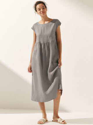 LINTICO linen maxi dress with cap sleeves, washed fabric, and relaxed fit, perfect for casual summer wear.