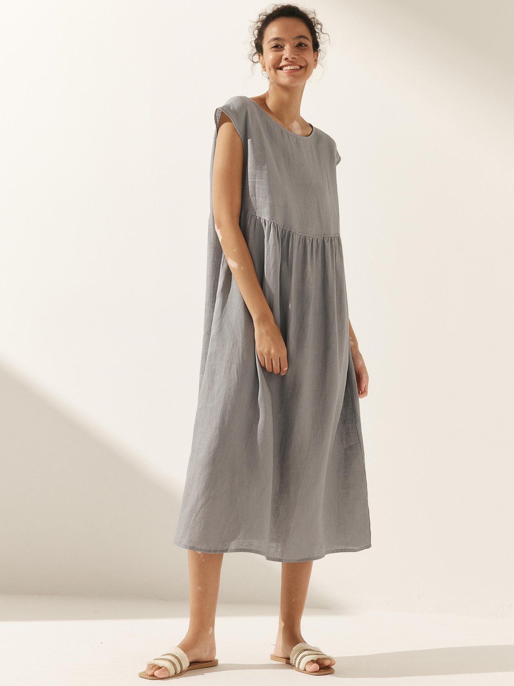 100% Linen Cap Sleeve Washed Maxi Dress JOAN - Glamourous Grace