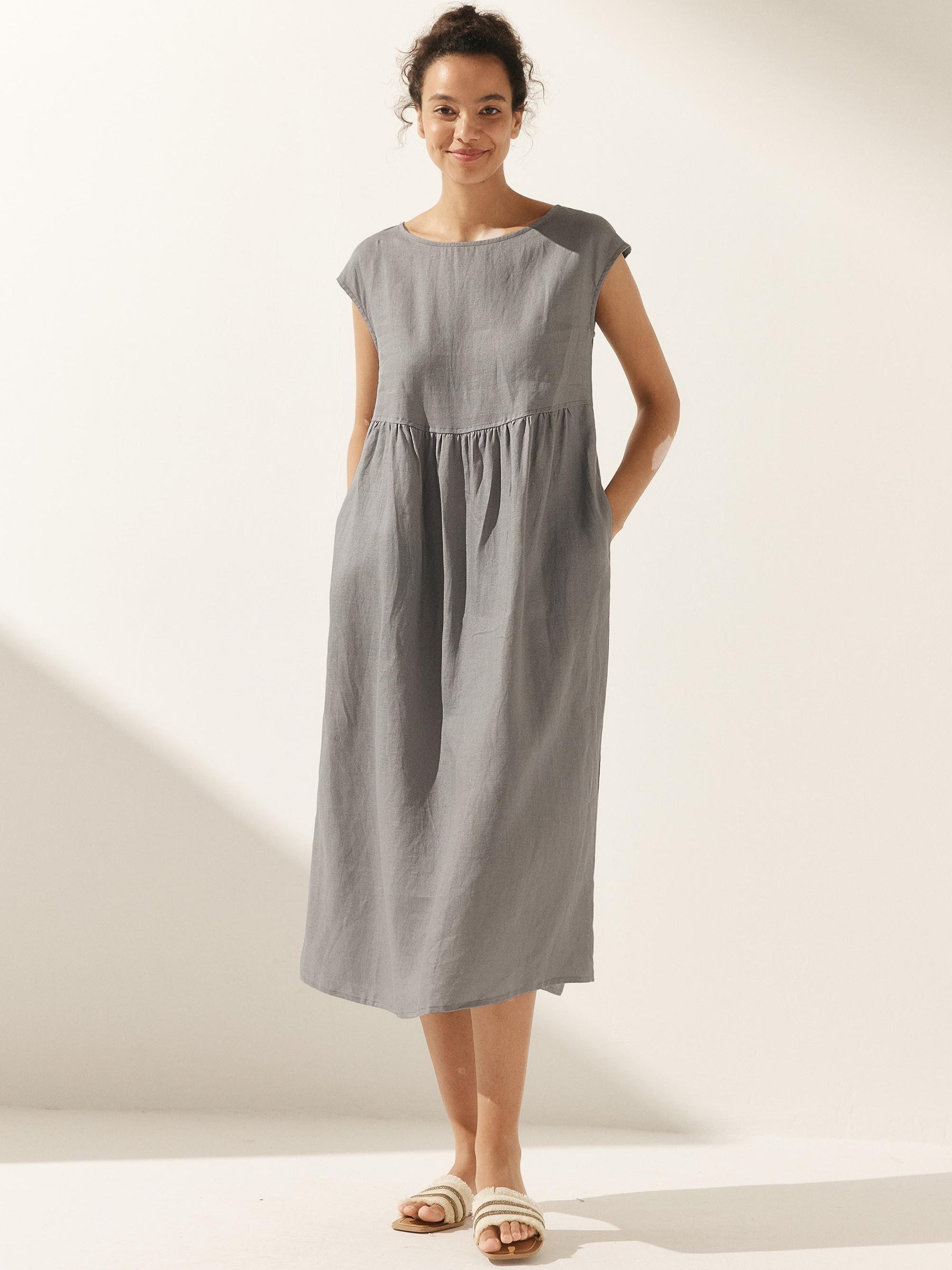 100% Linen Cap Sleeve Washed Maxi Dress JOAN - Glamourous Grace