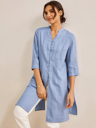 100% Linen Hand Button Long Top DILLON - Glamourous Grace