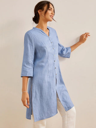 100% Linen Hand Button Long Top DILLON - Glamourous Grace