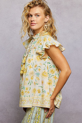 POL Tassel Tied Floral Flutter Sleeve Blouse - Glamourous Grace