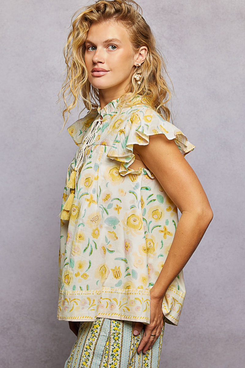 POL Tassel Tied Floral Flutter Sleeve Blouse - Glamourous Grace