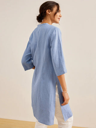 100% Linen Hand Button Long Top DILLON - Glamourous Grace