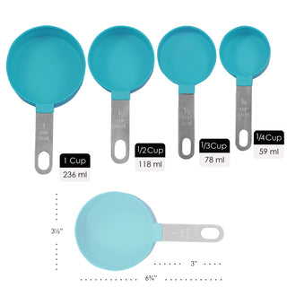 Reston Lloyd 8pc Measuring Cups & Spoons for Dry & Liquid Ingredients, Food Grade Plastic with Stainless Steel Handles, Turquoise