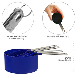 Reston Lloyd 8pc Measuring Cups & Spoons for Dry & Liquid Ingredients, Food Grade Plastic with Stainless Steel Handles, Indigo