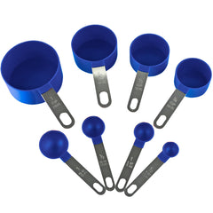 Reston Lloyd 8pc Measuring Cups & Spoons for Dry & Liquid Ingredients, Food Grade Plastic with Stainless Steel Handles, Indigo