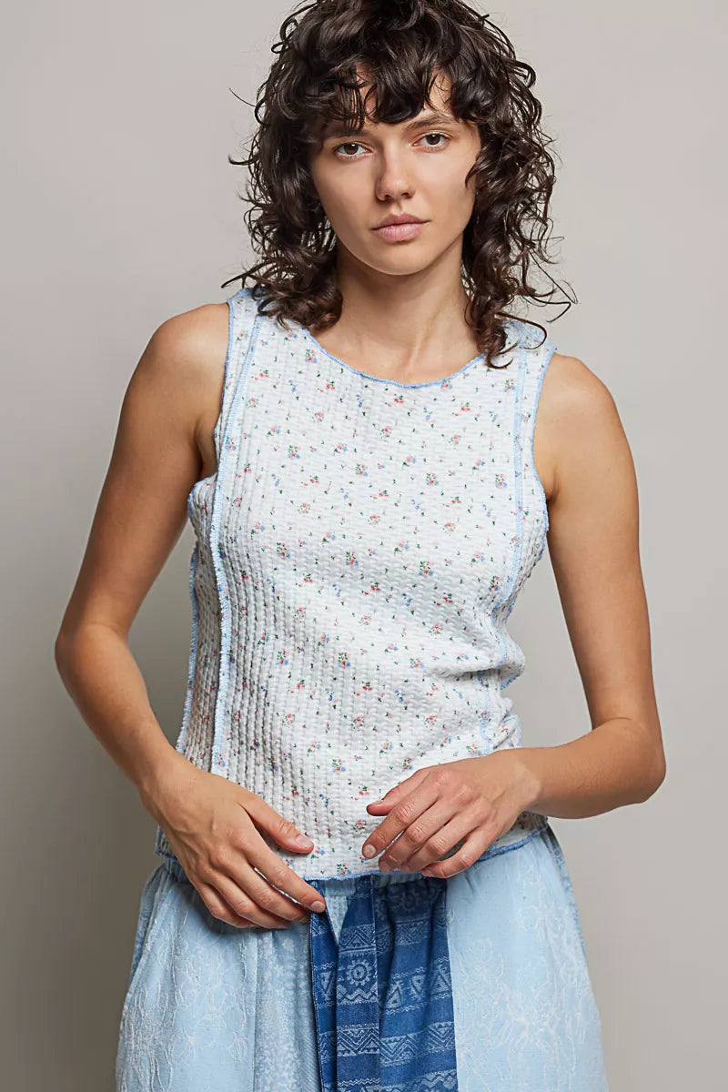 POL Seam detail Floral Round Neck Ribbed Tank - Glamourous Grace
