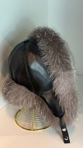 Genuine Silver Fox Leather Hat Unisex