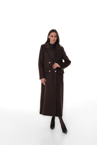 Ellis Tailored Cashmere Wool Coat in Chocolate