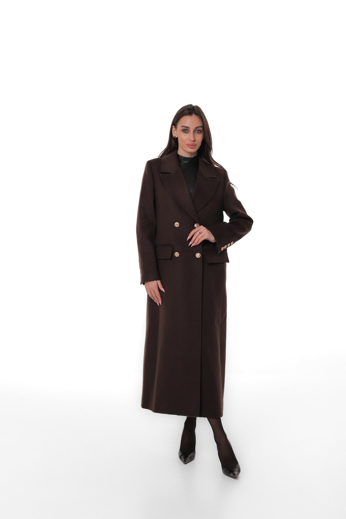 Ellis Tailored Cashmere Wool Coat in Chocolate