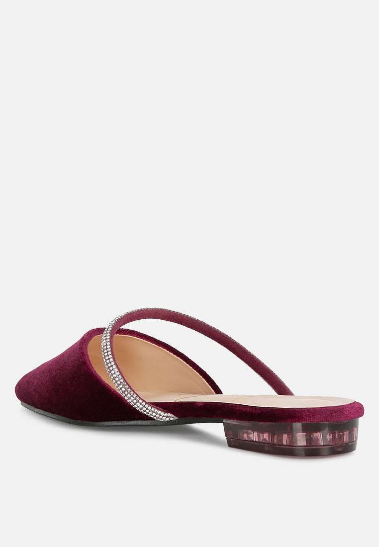 Turnon Velvet Diamante Detail Flat Mules - Glamourous Grace