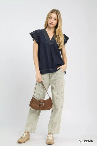 Umgee Cap Sleeve Denim Top - Glamourous Grace
