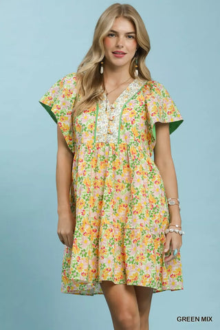 Umgee Mix Floral Tiered Mini Dress with Side Pockets - Glamourous Grace