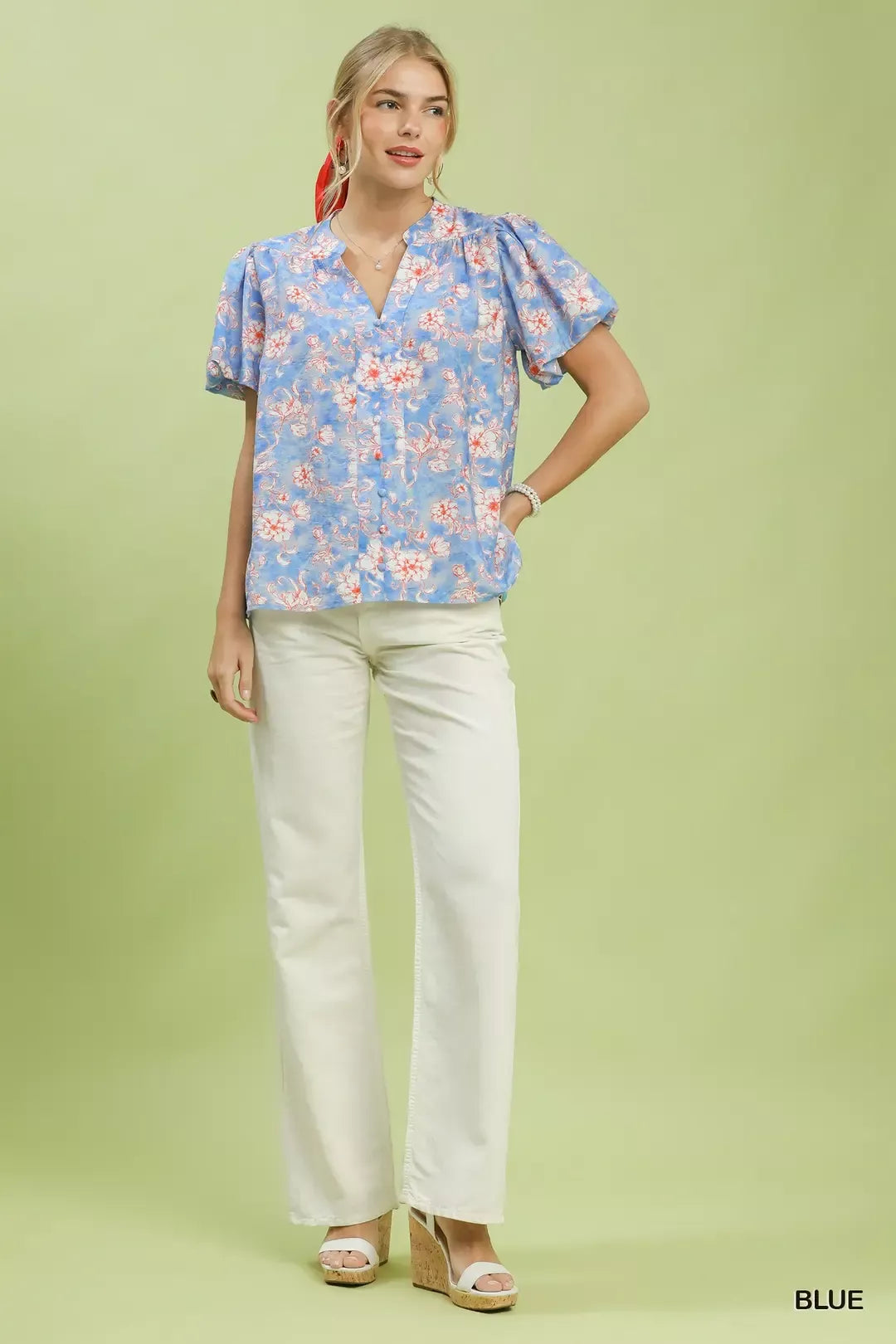 Umgee Floral Button-Front Short Sleeve Shirt - Glamourous Grace