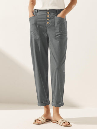 Linen Simple Button Fly Trousers HEIDI - Glamourous Grace
