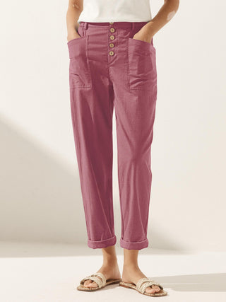 Linen Simple Button Fly Trousers HEIDI - Glamourous Grace