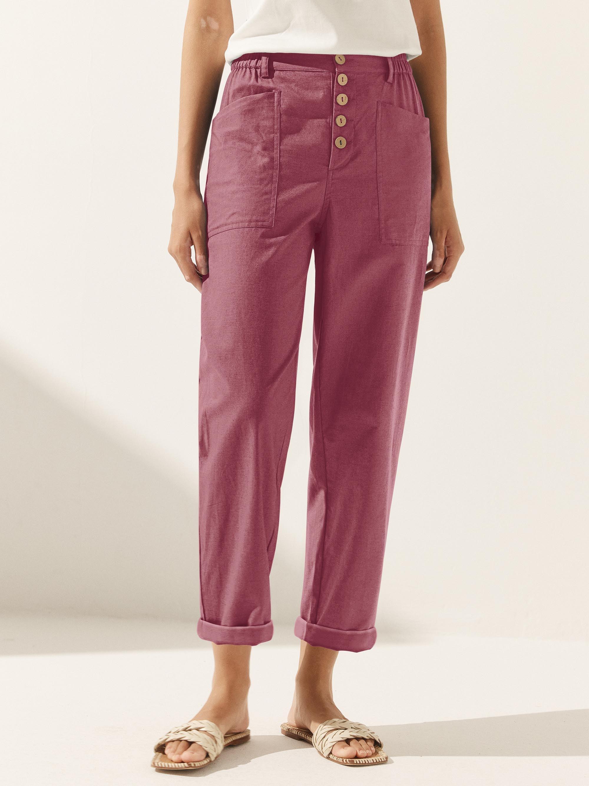 Linen Simple Button Fly Trousers HEIDI - Glamourous Grace