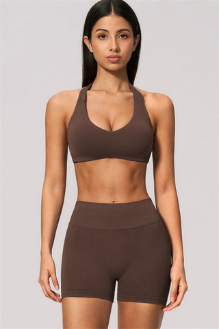The Velvetine Halter Sports Bra Shorts 2-Piece Set