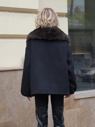Rimini Genuine Fur Trim Wool Blend Parka in Black