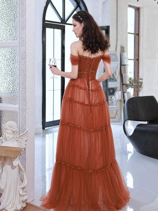 Tiered Tulle Off-Shoulder Gown with Crystal Beading - Glamourous Grace