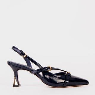 The Atlantic Navy Blue Leather Slingback Women Sandal - Glamourous Grace