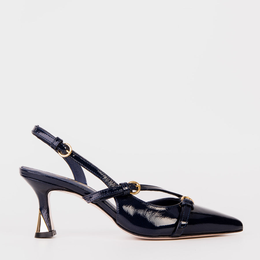 The Atlantic Navy Blue Leather Slingback Women Sandal - Glamourous Grace