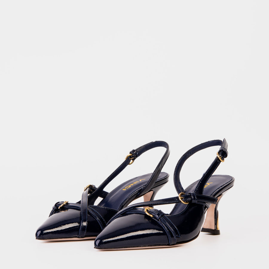 The Atlantic Navy Blue Leather Slingback Women Sandal - Glamourous Grace