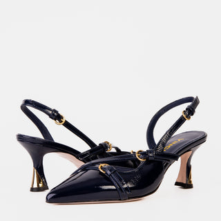 The Atlantic Navy Blue Leather Slingback Women Sandal - Glamourous Grace