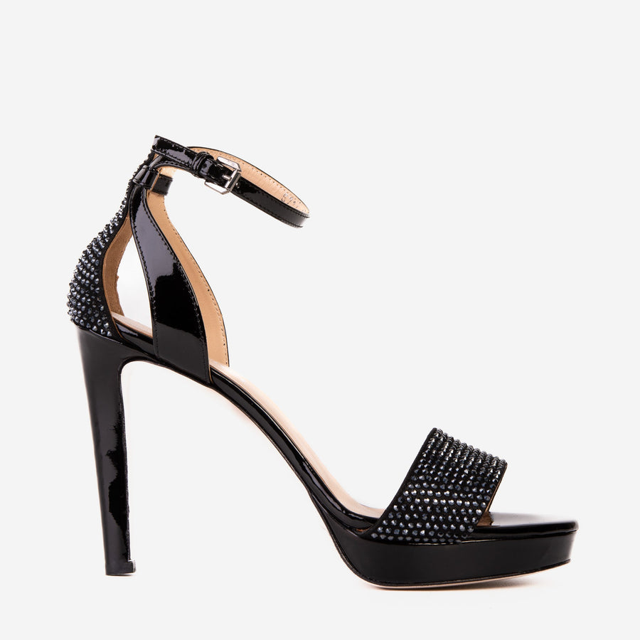 The Mars Platform Heel Black Leather Women's Sandal - Glamourous Grace