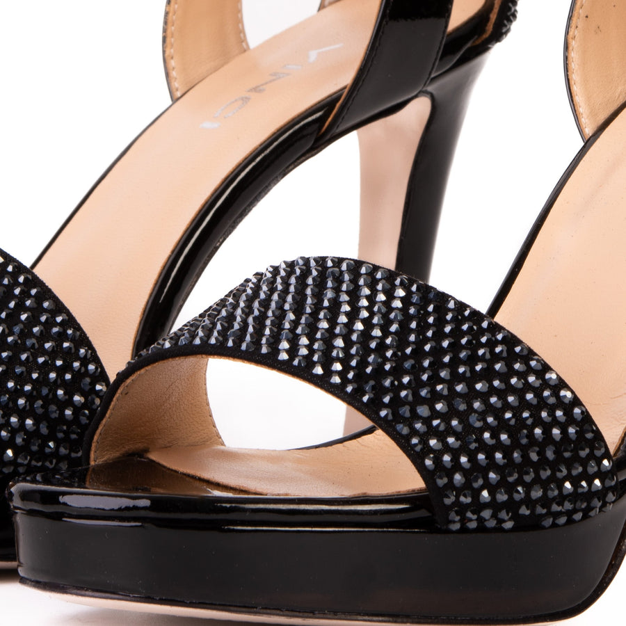The Mars Platform Heel Black Leather Women's Sandal - Glamourous Grace