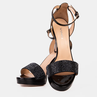 The Mars Platform Heel Black Leather Women's Sandal - Glamourous Grace
