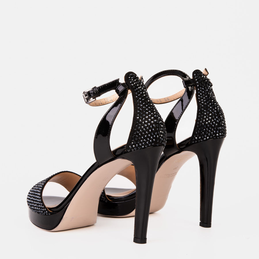 The Mars Platform Heel Black Leather Women's Sandal - Glamourous Grace