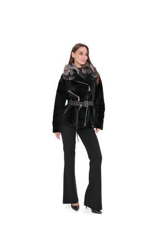Bari Genuine Astrakhan Silver Fox Trim Coat