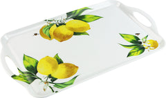 Reston Lloyd Multi-Purpose 18" Rectangle Melamine Plastic Handled Tray, Fresh Lemons