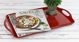 Reston Lloyd Multi-Purpose 18" Rectangle Melamine Plastic Handled Tray, Red