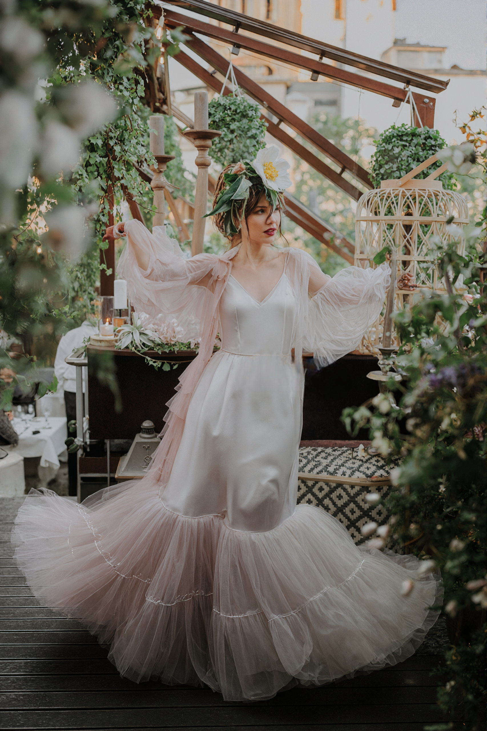 Luxury 3 colors Layered Tulle Sheer Robe Dress | Couture Ruffle Boudoir Robe Set - Glamourous Grace