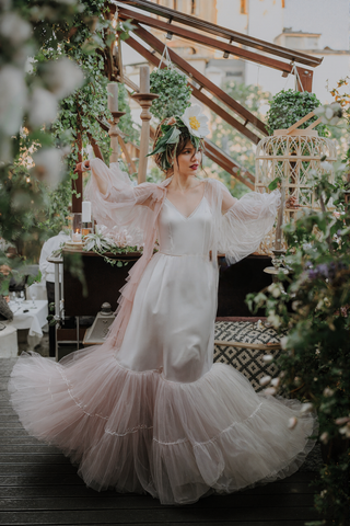 Luxury 3 colors Layered Tulle Sheer Robe Dress | Couture Ruffle Boudoir Robe Set - Glamourous Grace
