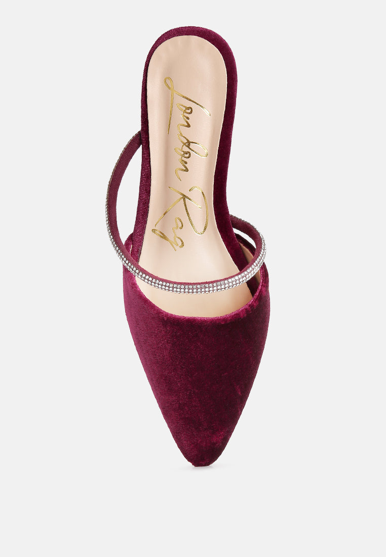 Turnon Velvet Diamante Detail Flat Mules - Glamourous Grace