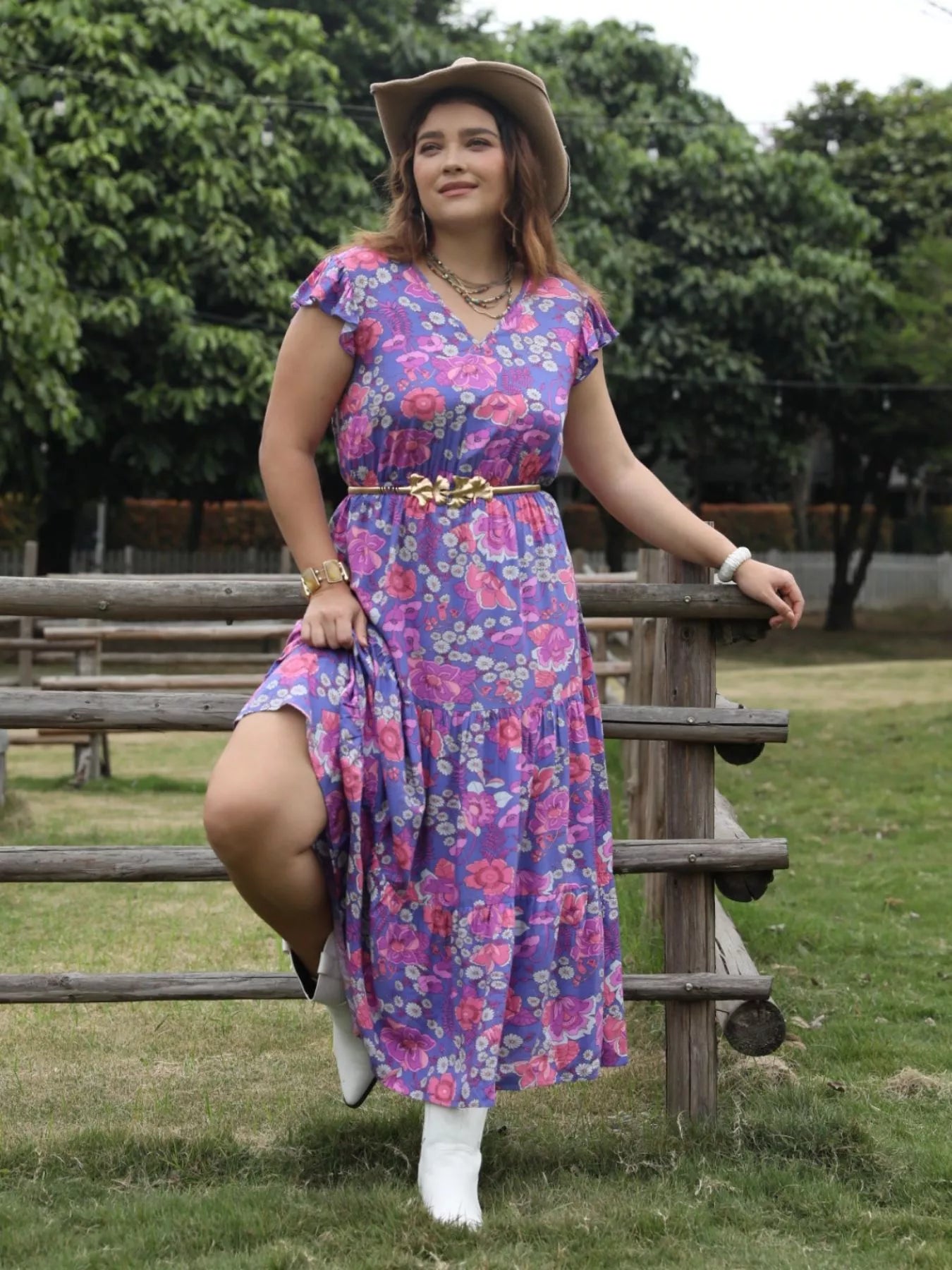 Plus Size Floral Print Tiered Maxi Dress - Glamourous Grace