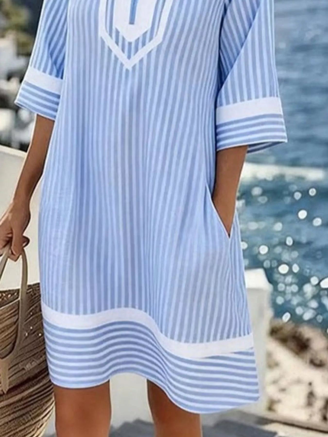 Full Size Striped V-Neck Casual Dress Plus Size - Glamourous Grace