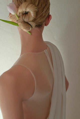 Minimalist One-Shoulder Silky Satin Wedding Dress with Draped Back - Glamourous Grace
