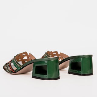 The Palma Green Glitter Leather Block Heel Women Sandal - Glamourous Grace