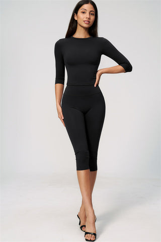 The Natalia Half-Sleeve Top Capri Leggings 2-Piece Set