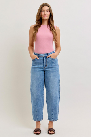 Judy Blue High Waist Front Darts Back Yoke Barrel Denim Jeans 82712