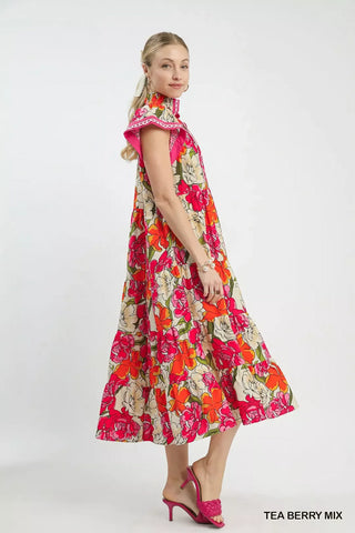 Umgee Mix Bold Floral Tiered Midi Dress - Glamourous Grace