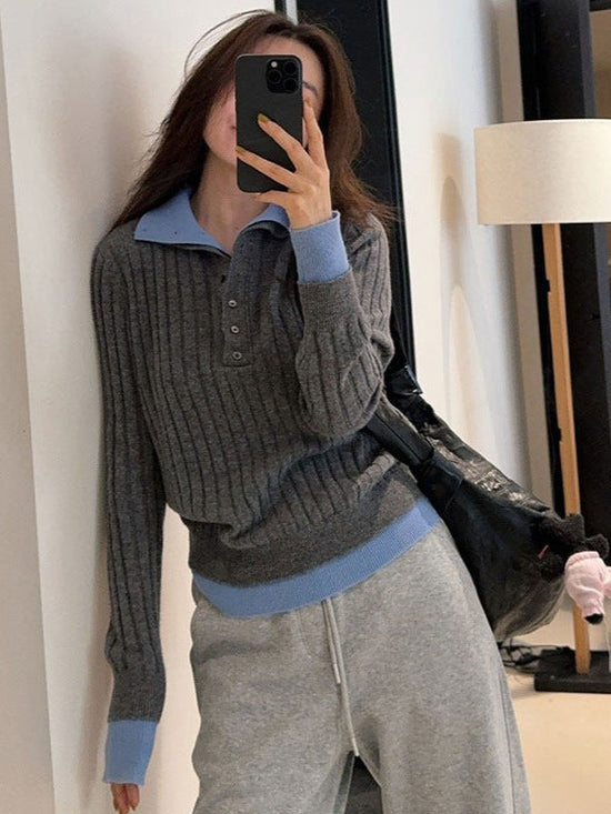 New Autumn Winter Women  Mock-Two-Piece Knit Sweater,Sophisticated Color-Blocked Turtleneck Style Long-Sleeve Pullover Wearable As Inner Layer Or Outerwear
