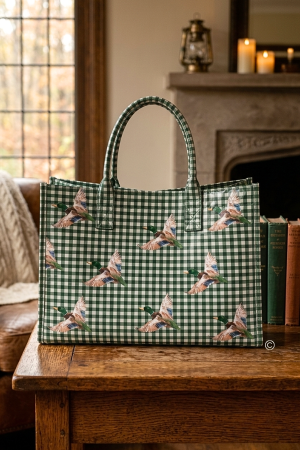 SC - ETA 9/30-10/14 Mallard Marshland Green Gingham Vinyl Tote© - Glamourous Grace
