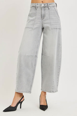 RISEN Slouchy Cropped Barrel Gray Denim Jeans