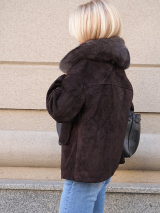 Nebraska Genuine Suede Polar Fox Trim Jacket in Cognac
